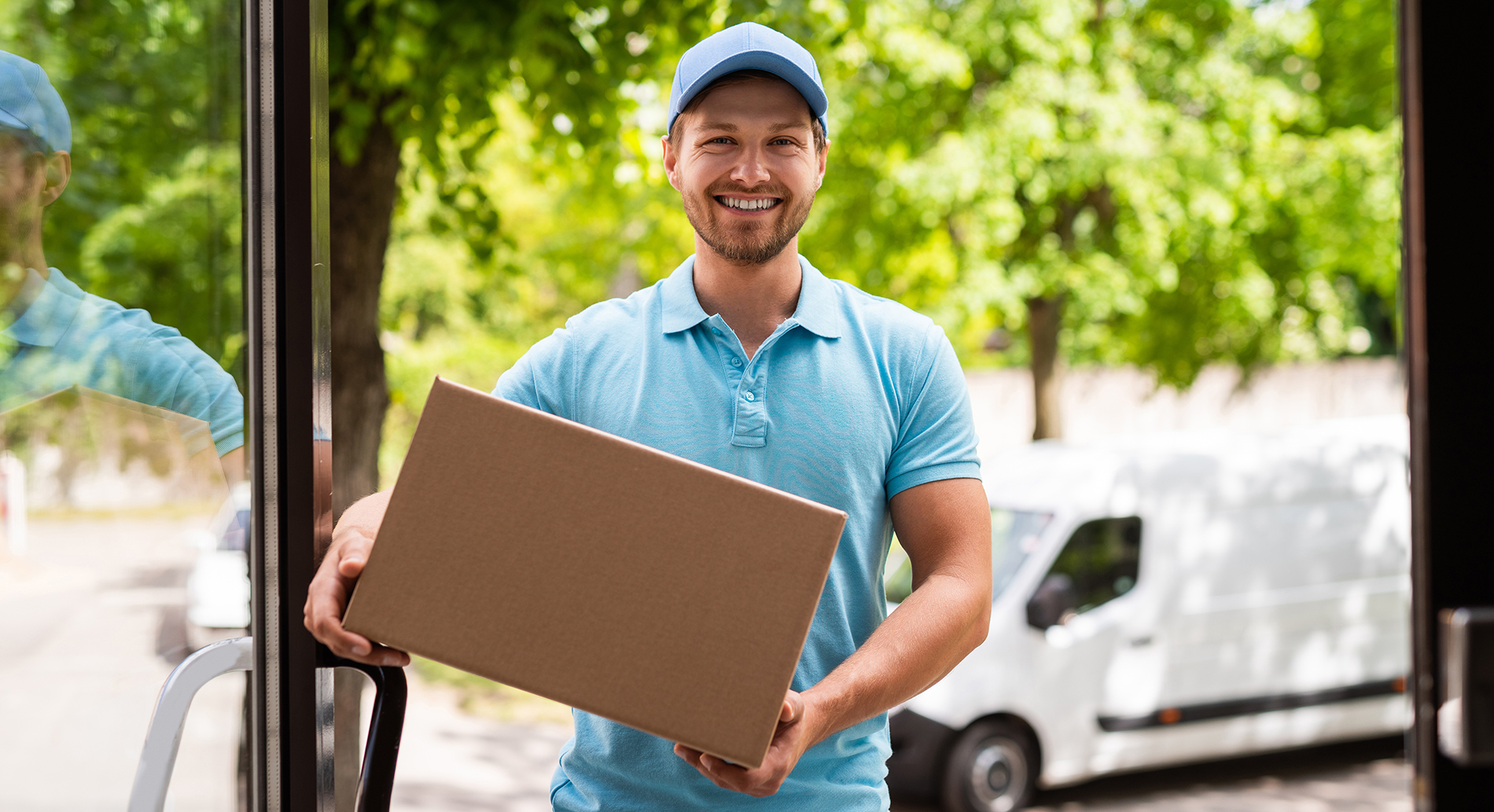 Courier Delivering a Parcel from Commercial Audio Solutions